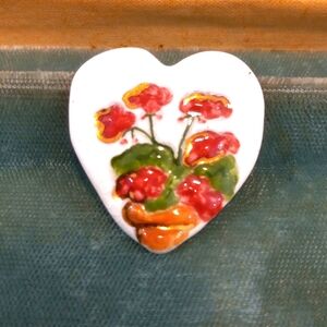 Ceramic hand painted heart Flower vase brooch hand crafted